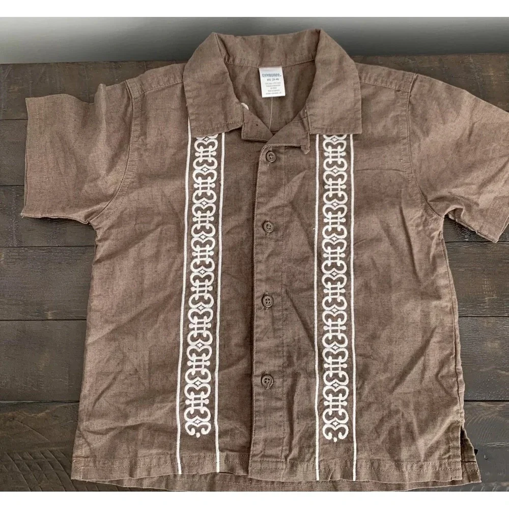NEW Gymboree Boys XS 3/4 Linen Blend Short Sleeve Button down Shirt NWT H (N1)